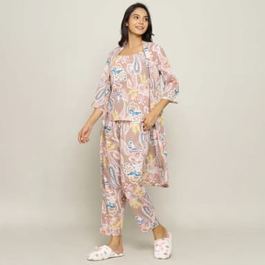 Paisley Cotton Printed 3 PEICE Night Suit Set